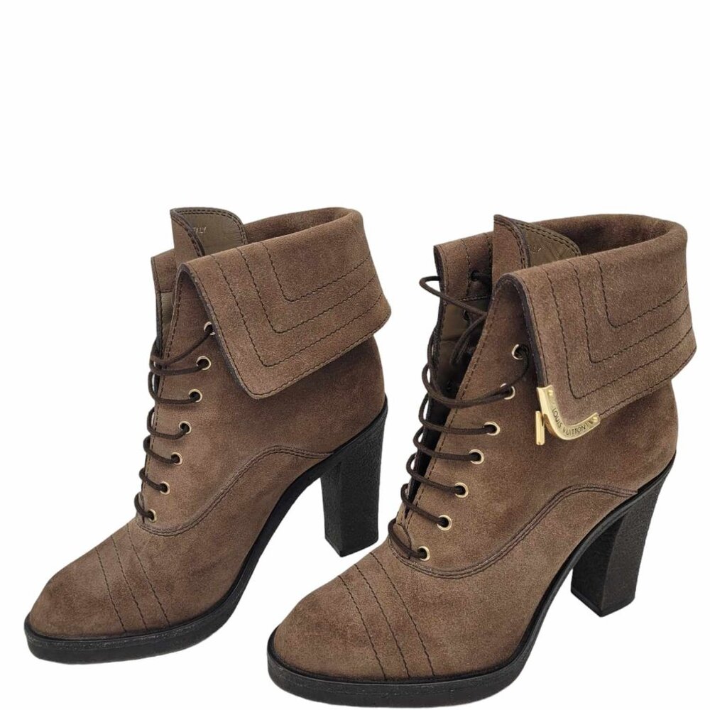 Louis Vuitton Brown Suede Leather Lace Up Boots